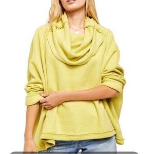 Free People Huntington Fleece Pullover Sweater  Chartreuse Oversized XS Cozy